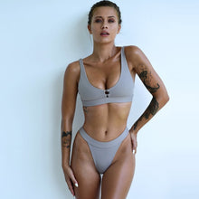Load image into Gallery viewer, 2021 New Sexy Bikini Women Two Pieces Swimsuit Button Swimwear Female Solid Bathing Suit Summer Beach Wear Swimming Suit Biquini