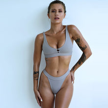 Load image into Gallery viewer, 2021 New Sexy Bikini Women Two Pieces Swimsuit Button Swimwear Female Solid Bathing Suit Summer Beach Wear Swimming Suit Biquini