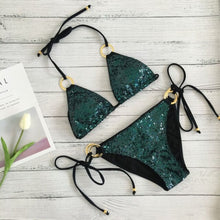 Load image into Gallery viewer, 2021 New Sexy Bikinis Sequins Golden Color Women Bandage Bikini Set Push-up Padded Bra Swimsuit Suit Swimwear 2570