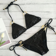 Load image into Gallery viewer, 2021 New Sexy Bikinis Sequins Golden Color Women Bandage Bikini Set Push-up Padded Bra Swimsuit Suit Swimwear 2570