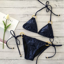 Load image into Gallery viewer, 2021 New Sexy Bikinis Sequins Golden Color Women Bandage Bikini Set Push-up Padded Bra Swimsuit Suit Swimwear 2570