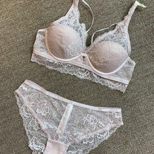 2021 New Sexy French Floral Lace Underwear Summer Ultra Thin Half Cup Breathable Gathered Embroidery Bra Suit B C D Cup Plunge