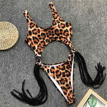 Load image into Gallery viewer, 2021 New Sexy Leopard Swimwear Tummy Cut Out One Piece Swimsuit Female Tassel Bather Hollow Out Bathing Suit Swim Wear Lady 3880