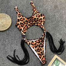 Load image into Gallery viewer, 2021 New Sexy Leopard Swimwear Tummy Cut Out One Piece Swimsuit Female Tassel Bather Hollow Out Bathing Suit Swim Wear Lady 3880