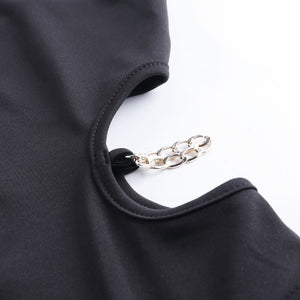 2021 New Sexy Skinny Bodysuit Women Waist Hollow Out Chain Strap Rompers Ladies Solid Backless Bodysuit Tops