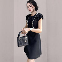 Load image into Gallery viewer, 2021 New Spring And Autumn Fashion Casual Short Sleeve V-neck Nail Drill Waist Show Thin Sexy Lace Dress