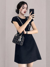 Load image into Gallery viewer, 2021 New Spring And Autumn Fashion Casual Short Sleeve V-neck Nail Drill Waist Show Thin Sexy Lace Dress