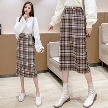 Load image into Gallery viewer, 2021 New Spring Autumn Women A-Line Skirts High Waist Checkered Plaid Korean Style Fashionable Split Vintage Midi Skirts