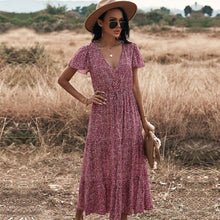 Load image into Gallery viewer, 2021 New Spring Print Long Dress Women V Neck Short Sleeve Lace Up Button Dress For Woman Sexy Leopard Summer Dress