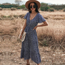 Load image into Gallery viewer, 2021 New Spring Print Long Dress Women V Neck Short Sleeve Lace Up Button Dress For Woman Sexy Leopard Summer Dress