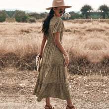 Load image into Gallery viewer, 2021 New Spring Print Long Dress Women V Neck Short Sleeve Lace Up Button Dress For Woman Sexy Leopard Summer Dress