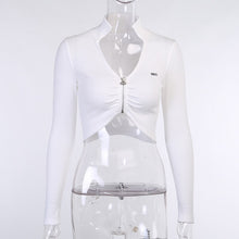 Load image into Gallery viewer, 2021 New Spring Summer Full Sleeve Shirring Crop Top Women Casual V Neck Zipper Ladies Sexy Slim Pullover Tops