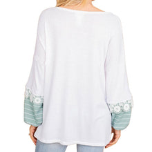 Load image into Gallery viewer, 2021 New Spring Women Blouse V Neck Long Sleeve Lace Pullovers Casual  Patchwork Stiped Loose Ladies Blouses and Shirts Blusas