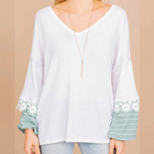 Load image into Gallery viewer, 2021 New Spring Women Blouse V Neck Long Sleeve Lace Pullovers Casual  Patchwork Stiped Loose Ladies Blouses and Shirts Blusas