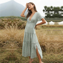 Load image into Gallery viewer, 2021 New Spring Women&#39;s Bohemian Ruffled Floral Printed Dress Sexy Boho Style Deep V-neck Long Summer Dress