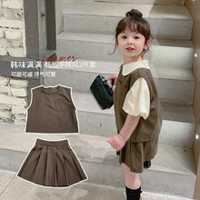 Load image into Gallery viewer, 2021 New Style Girls&#39; Summer Suit Three-piece Suits Children&#39;s Pleated Princess Skirt Suit Three Piece Puff Sleeve Shirt Clothes