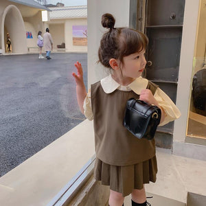 2021 New Style Girls' Summer Suit Three-piece Suits Children's Pleated Princess Skirt Suit Three Piece Puff Sleeve Shirt Clothes