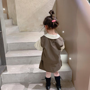 2021 New Style Girls' Summer Suit Three-piece Suits Children's Pleated Princess Skirt Suit Three Piece Puff Sleeve Shirt Clothes
