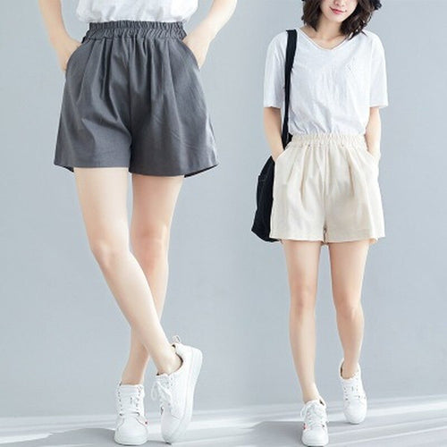 2021 New Summer Casual Cotton Linen Shorts High Quality Plus Size High Waist Shorts Women Fashion Women's Short Pants Streetwear