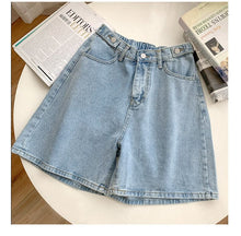 Load image into Gallery viewer, 2021 New Summer Denim Shorts Women&#39;s Short Jeans Blue Wide Leg Elastic Waist Vintage Knee-length Pants High Waist Shorts Women
