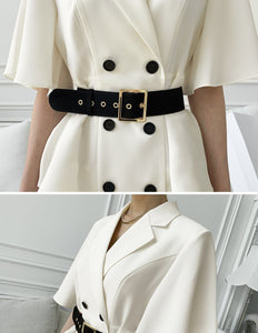 2021 New Summer Fashion Work Wear Notched Collar Elegant Double Breasted Ruffles OL Casual Dresses Female Vestidos