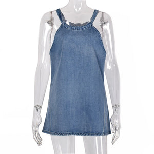 2021 New Summer Female Denim Tank Tops Sexy Backless T-Shirt Vest Women Sleeveless Blue Solid Casual Blouse Women