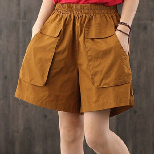2021 New Summer Knee-length Elastic-waist Shorts Women Casual Solid Large-size 5XL Cotton Korean Loose Womens Shorts Pockets