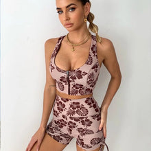 Load image into Gallery viewer, 2021 New Summer Leisure Two-Piece Stitching Printed Zipper Sleeveless Vest Pleated Shorts Suit Tide