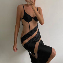 Load image into Gallery viewer, 2021 New Summer Screw Thread Sheath Sexy Dress Women Sling V-neck Fashion Contrast Color See-through Slim Mesh Dress