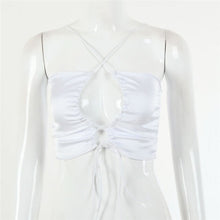 Load image into Gallery viewer, 2021 New Summer Sexy Hollow Out Women Tank Top Solid Bandage Spaghetti Strap Back To The Basics Draped Crop Top