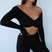Load image into Gallery viewer, 2021 New Summer Sexy Knitted Backless Crop Top For Women Solid Color Full Sleeve Button Ladies Casual Slim Top