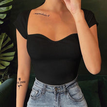 Load image into Gallery viewer, 2021 New Summer Sexy Low-cut Top Women Short Sleeve Solid Color Slim Ladies Knitted Pullover Top Female Casual