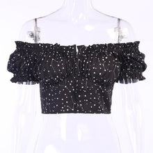 Load image into Gallery viewer, 2021 New Summer Sexy Slash Neck Crop Top Women Casual Zipper Star Print Bodycon Ladies Short Sleeve T shirt Top