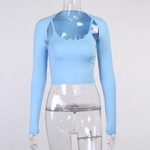 Load image into Gallery viewer, 2021 New Summer Sexy Tank Top Two Piece Set For Women Full Sleeve Solid Slim Crop Top Ladies Fashion Short Pullover Tops