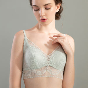 2021 New Summer Triangle Cup Lace Bra For Women Seamless Push Up Underwear Small Chest Bra One Piece Thin Sexy Lace Floral Bra