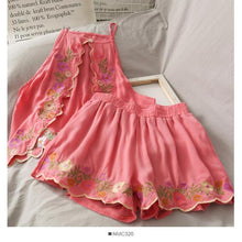 Load image into Gallery viewer, 2021 New Summer Women 2-piece Set Cotton Linen Embroidery Strapless Halter Top + Elastic Waist Loose Shorts Ladies Clothing Wear