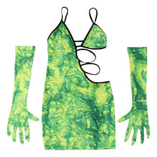 Load image into Gallery viewer, 2021 New Summer Women Dress Spaghetti Strap Dress V Neck Sexy Hollow Out Backless Buttocks Printing Green Orange