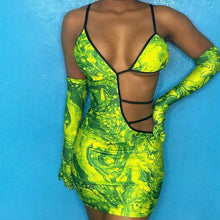 Load image into Gallery viewer, 2021 New Summer Women Dress Spaghetti Strap Dress V Neck Sexy Hollow Out Backless Buttocks Printing Green Orange