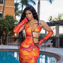 Load image into Gallery viewer, 2021 New Summer Women Dress Spaghetti Strap Dress V Neck Sexy Hollow Out Backless Buttocks Printing Green Orange