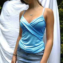 Load image into Gallery viewer, 2021 New Summer Women Tank Top Cross Wrinkle Display Chest Strap Sexy V Neck White Black Pink Blue Fashion Temperament