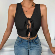 Load image into Gallery viewer, 2021 New Summer Women Tank Top Sexy Bandage Solid Slim Cardigan V Neck Fashion Beautiful Temperament Purple Pink Black