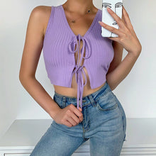 Load image into Gallery viewer, 2021 New Summer Women Tank Top Sexy Bandage Solid Slim Cardigan V Neck Fashion Beautiful Temperament Purple Pink Black