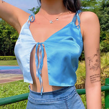 Load image into Gallery viewer, 2021 New Summer Women Tank Top Sexy Color Contrast Navel Camisole V Neck Blue Fashion Temperament Lady Beautiful