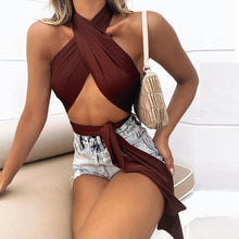 Load image into Gallery viewer, 2021 New Summer Women Top Sexy Fashion Halter Backless Bandage Crop Tops Short Strapless Temperament Slim Beautiful