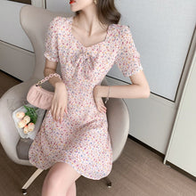 Load image into Gallery viewer, 2021 New Summer Women Vestidos Casual Short Sleeve V-Neck Bow Chiffon Dress Print Floral Dresses Fashion Slim Elegant Sweet Robe