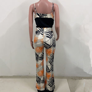 2021 New Trendy Women Summer Casual Two Piece Set Tropical Print Colorblock Top & Pants Set