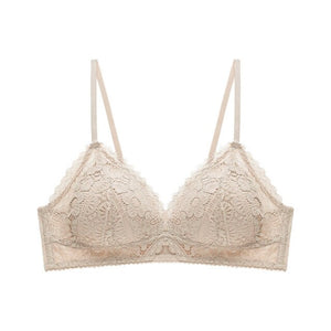 2021 New Triangle Cup Girls No Steel Ring Underwear French Lace Floral Push Up Bra Sexy Women's Seamless Bra Summer Thin