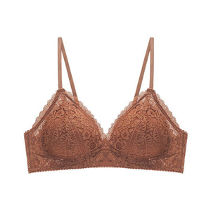 2021 New Triangle Cup Girls No Steel Ring Underwear French Lace Floral Push Up Bra Sexy Women's Seamless Bra Summer Thin