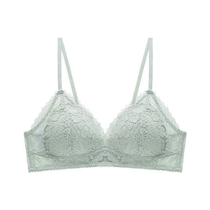 2021 New Triangle Cup Girls No Steel Ring Underwear French Lace Floral Push Up Bra Sexy Women's Seamless Bra Summer Thin