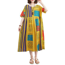Load image into Gallery viewer, 2021 New Vintage Dress Women Cotton Linen Dress Striped Print O Neck Half Sleeve Loose Casual Summer Fashion Vestidos Female